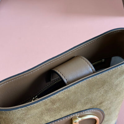 73 SMALL BUCKET BAG 20 IN BROWN SOFT SUEDE AND CALFSKIN