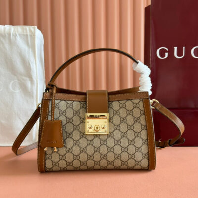 img_89648692_20250528_i1748434024_7118_7_jpg GUCCI 26S PADLOCK TOP HANDLE BAG 25 IN DARK BEIGE AND BROWN CALFSKIN
