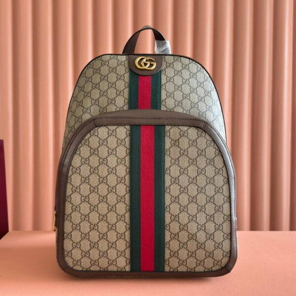 GUCCI 25S OPHIDIA BACKPACK 40 IN BEIGE CANVAS AND BROWN CALFSKIN