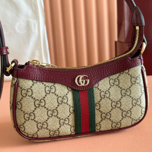 GUCCI 26S OPHIDIA BAG 20 IN DARK BEIGE AND RED CALFSKIN