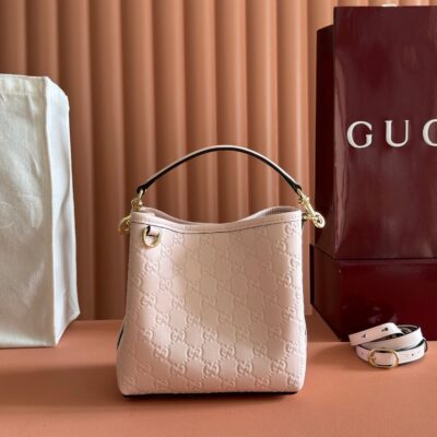 GUCCI 26S HAND BAG 19 IN LIGHT PINK CALFSKIN WITH MONOGRAM PATTERN