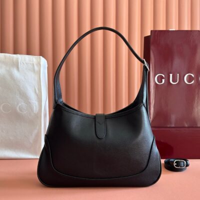 GUCCI 26S JACKIE SLIM SHOULDER BAG 28 IN BLACK CALFSKIN