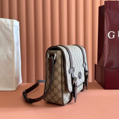 GUCCI 26S MESSENGER CROSSBODY BAG 28 IN DARK BEIGE AND BROWN CANVAS