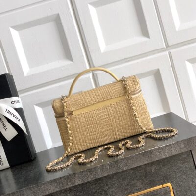 CHANEL 26S COCO CRUSH BAG 17 IN BEIGE RAFFIA AND CALFSKIN GOLD HARDWARE