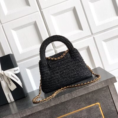 img_9322ccb2_20260523_i1779518812087_9487_0_2_jpg CHANEL 26S TOP HANDLE BAG 19 IN BLACK RAFFIA AND CALFSKIN GOLD HARDWARE