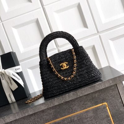 img_9322ccb2_20260523_i1779518812866_4480_0_0_jpg CHANEL 26S TOP HANDLE BAG 19 IN BLACK RAFFIA AND CALFSKIN GOLD HARDWARE