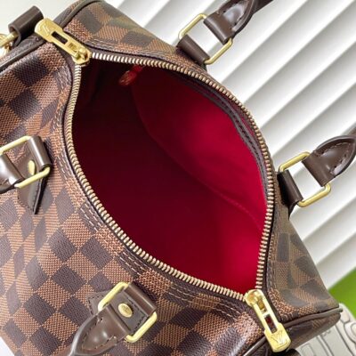 SPEEDY BANDOLIÈRE 25 IN DARK BROWN DAMIER EBENE CANVAS GOLD HARDWARE