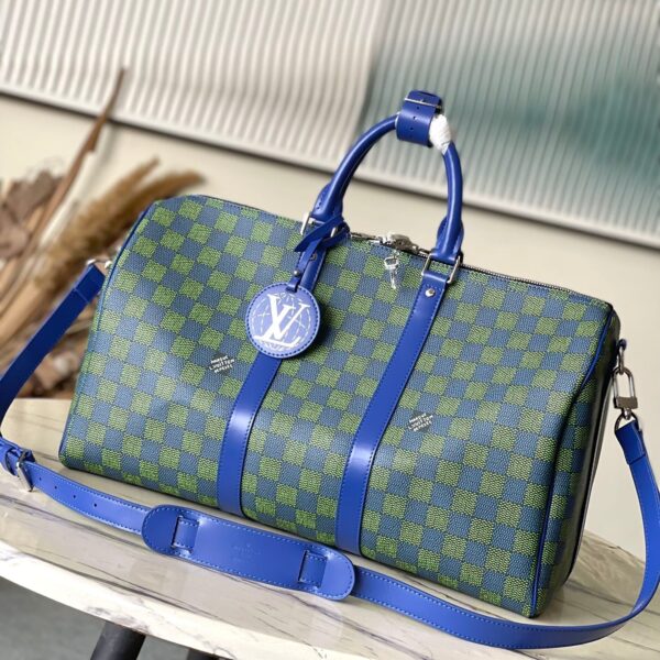 img_9acee4e0_20241004_i1728028187_4768_0_jpg KEEPALL BANDOULIÈRE 45 IN BLUE GREEN DAMIER HERITAGE COATED CANVAS
