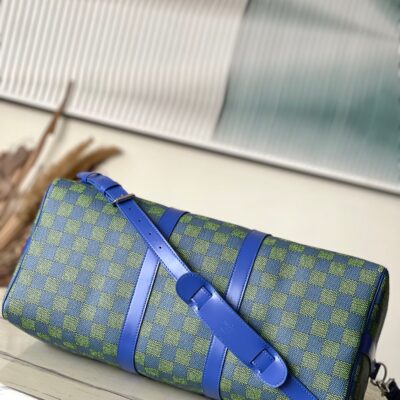 img_9acee4e0_20241004_i1728028187_8919_2_jpg KEEPALL BANDOULIÈRE 45 IN BLUE GREEN DAMIER HERITAGE COATED CANVAS