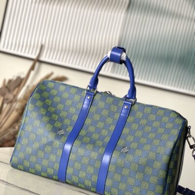img_9acee4e0_20241004_i1728028187_9123_1_jpg KEEPALL BANDOULIÈRE 45 IN BLUE GREEN DAMIER HERITAGE COATED CANVAS
