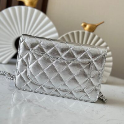 CHANEL 25S WALLET ON CHAIN 19 IN SILVER LAMBSKIN