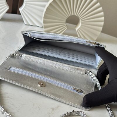 CHANEL 25S WALLET ON CHAIN 19 IN SILVER LAMBSKIN