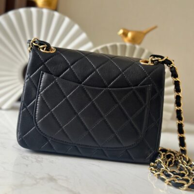 CHANEL 25S MINI FLAP BAG 18 IN BLACK LAMBSKIN WITH GOLD HARDWARE
