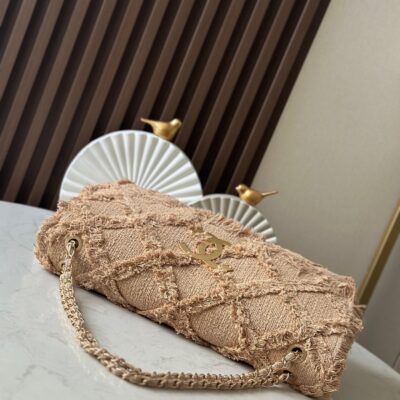 CHANEL 25S FLAP BAG 38 IN BEIGE FABRIC