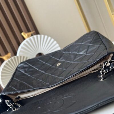 CHANEL 25S SHOULDER BAG 40 IN BLACK CAVIAR WITH SILVER HARDWARE