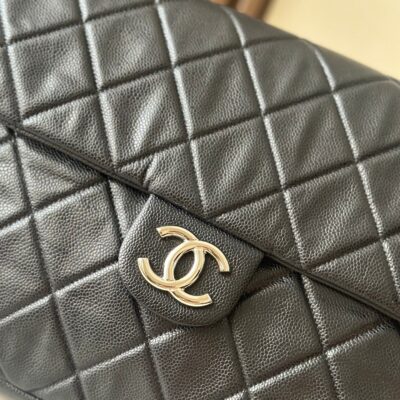 CHANEL 25S SHOULDER BAG 40 IN BLACK CAVIAR WITH SILVER HARDWARE