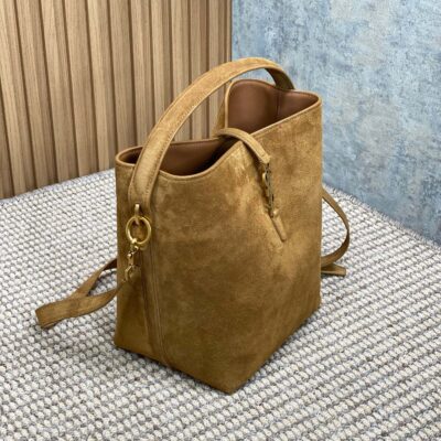 LE 37 SMALL BUCKET BAG 25 IN BROWN SUEDE GOLD HARDWARE