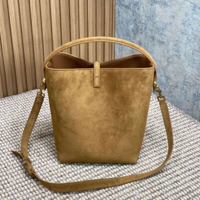 LE 37 SMALL BUCKET BAG 25 IN BROWN SUEDE GOLD HARDWARE