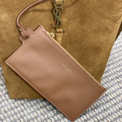 LE 37 SMALL BUCKET BAG 25 IN BROWN SUEDE GOLD HARDWARE