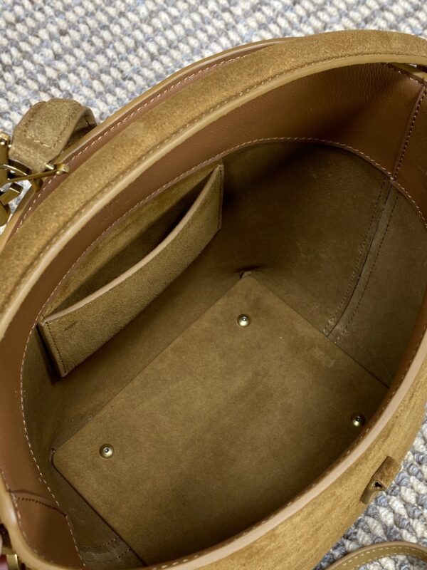 LE 37 SMALL BUCKET BAG 20 IN BROWN SUEDE GOLD HARDWARE