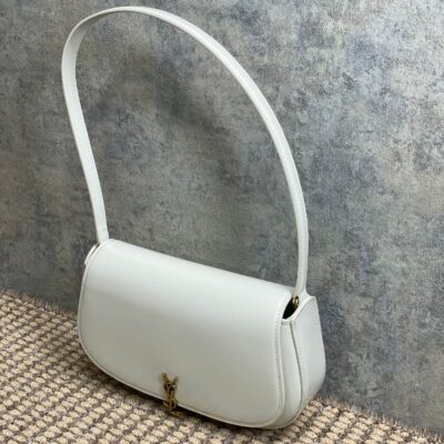 VOLTAIRE IN BOX SHOULDER BAG 21 IN WHITE CALFSKIN GOLD METALLIC