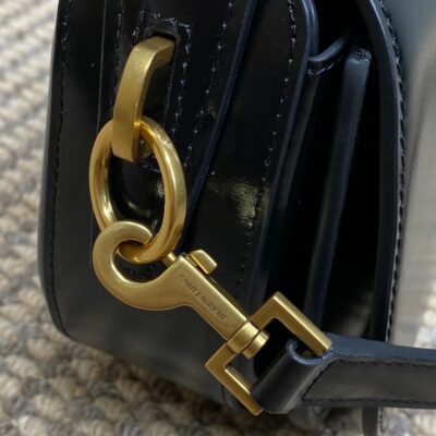 VOLTAIRE HALF-MOON SHOULDER BAG 24 IN BLACK CALFSKIN GOLD METALLIC