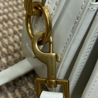 VOLTAIRE HALF-MOON SHOULDER BAG 24 IN WHITE CALFSKIN GOLD METALLIC