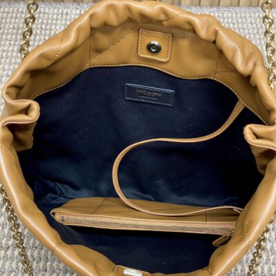 DRAWSTRING CHAIN STRAP SHOULDER BAG 39 IN TORTILLA BROWN QUILTED CALFSKIN