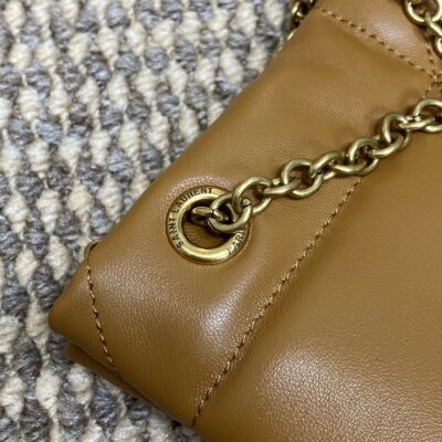 DRAWSTRING CHAIN STRAP SHOULDER BAG 39 IN TORTILLA BROWN QUILTED CALFSKIN
