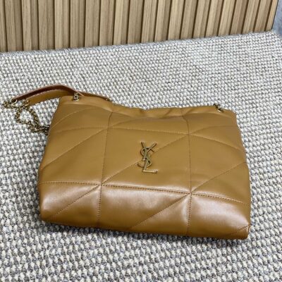 DRAWSTRING CHAIN STRAP SHOULDER BAG 39 IN TORTILLA BROWN QUILTED CALFSKIN