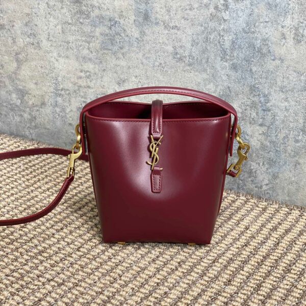 LE 37 MINI BUCKET BAG 15 IN BURGUNDY RED CALFSKIN GOLD HARDWARE