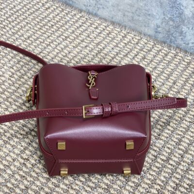 LE 37 MINI BUCKET BAG 15 IN BURGUNDY RED CALFSKIN GOLD HARDWARE