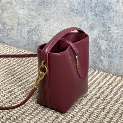 LE 37 MINI BUCKET BAG 15 IN BURGUNDY RED CALFSKIN GOLD HARDWARE