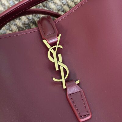 LE 37 MINI BUCKET BAG 15 IN BURGUNDY RED CALFSKIN GOLD HARDWARE
