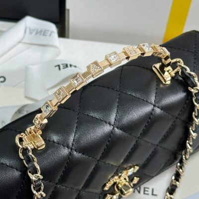 FLAP BAG 18 WITH HANDLE IN BLACK CALFSKIN GOLD HARDWARE