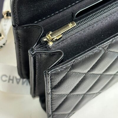 FLAP BAG 18 WITH HANDLE IN BLACK CALFSKIN GOLD HARDWARE