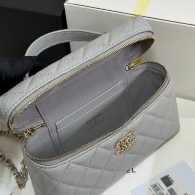 STRASS VANITY QUILTED CASE 19 IN GREY CALFSKIN WITH GOLD METALLIC
