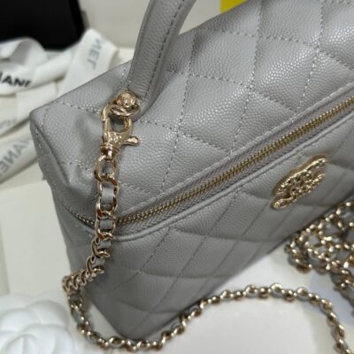STRASS VANITY QUILTED CASE 19 IN GREY CALFSKIN WITH GOLD METALLIC