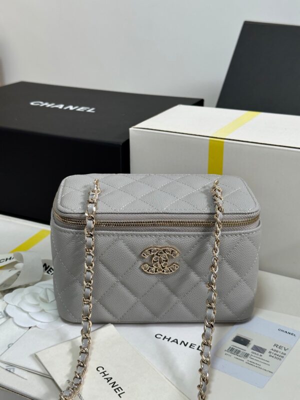 VANITY CASE 17 CRYSTAL STUDDED LOGO IN GREY CALFSKIN GOLD HARDWARE