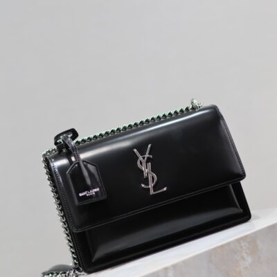 img_c8ebba50_20240326_i1711444518_893_4_jpg YSL 25S SUNSET MEDIUM 22 IN BLACK SHINY CALFSKIN SILVER HARDWRE