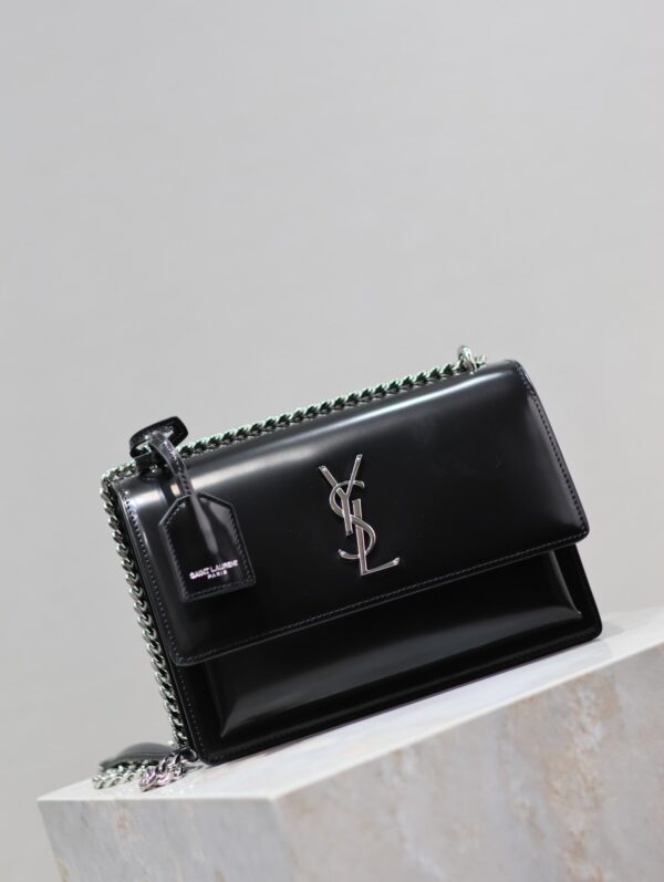 img_c8ebba50_20240326_i1711444518_893_4_jpg YSL 25S SUNSET MEDIUM 22 IN BLACK SHINY CALFSKIN SILVER HARDWRE