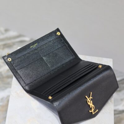UPTOWN WALLET 21 IN BLACK CALFSKIN GOLD LOGO