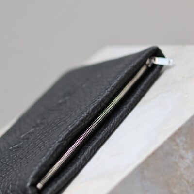 POUCH WITH ELEPHANT TEXTURE 23 IN BLACK LAMBSKIN LOGO EMBOSSED