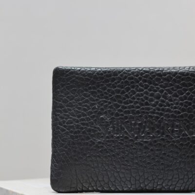 POUCH WITH ELEPHANT TEXTURE 23 IN BLACK LAMBSKIN LOGO EMBOSSED