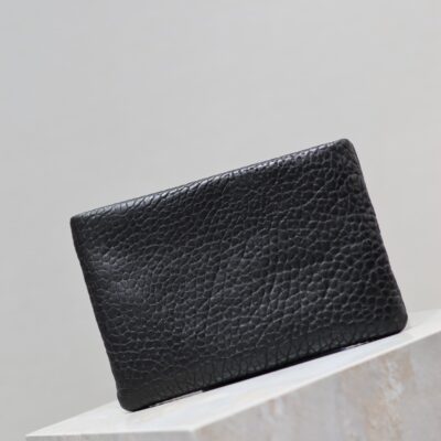 POUCH WITH ELEPHANT TEXTURE 23 IN BLACK LAMBSKIN LOGO EMBOSSED