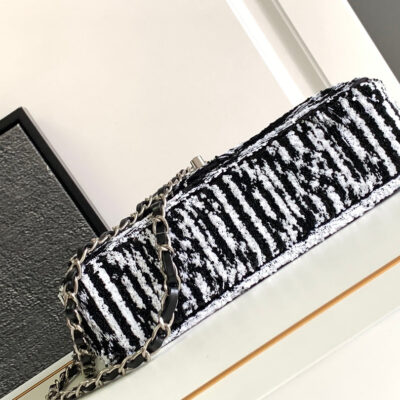 CHANEL 25S FLAP BAG 25 CM IN WHITE MIX BLACK SEQUINS