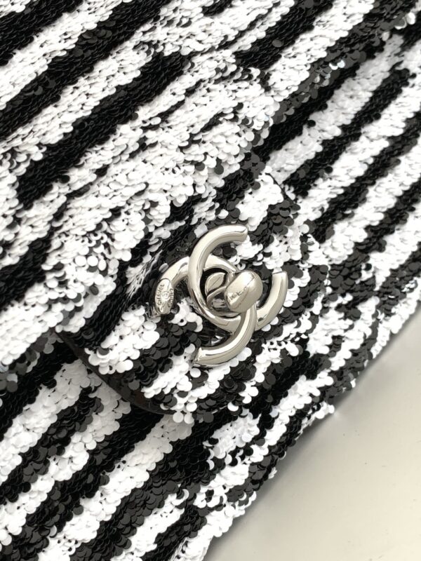 CHANEL 25S FLAP BAG 25 CM IN WHITE MIX BLACK SEQUINS