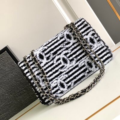 CHANEL 25S FLAP BAG 25 CM IN WHITE MIX BLACK SEQUINS