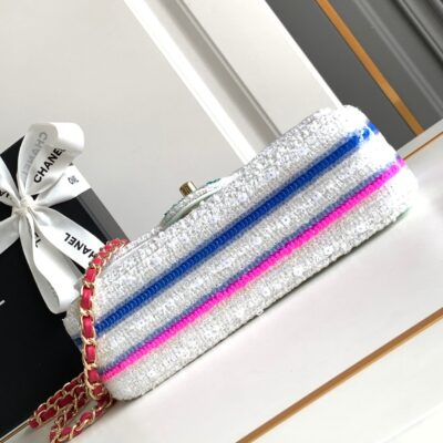 MINI 20 CLASSIC HANDBAG IN WHITE EMBROIDERED TWEED SEQUINS