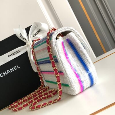 MINI 20 CLASSIC HANDBAG IN WHITE EMBROIDERED TWEED SEQUINS